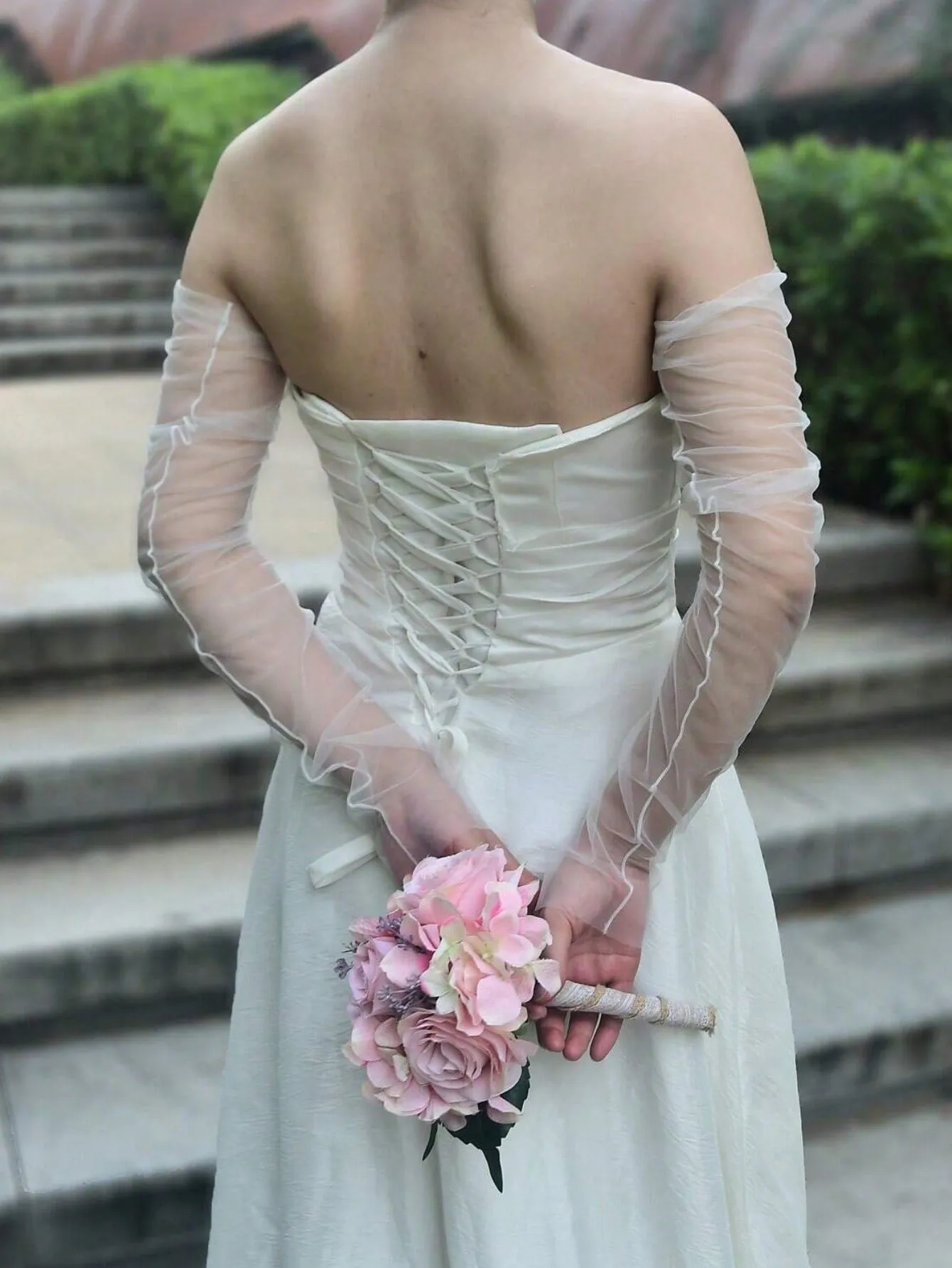 1 Pair Bridal Romantic Sheer Mesh Sleeve Gloves, Wedding Evening Party Dress Accessories