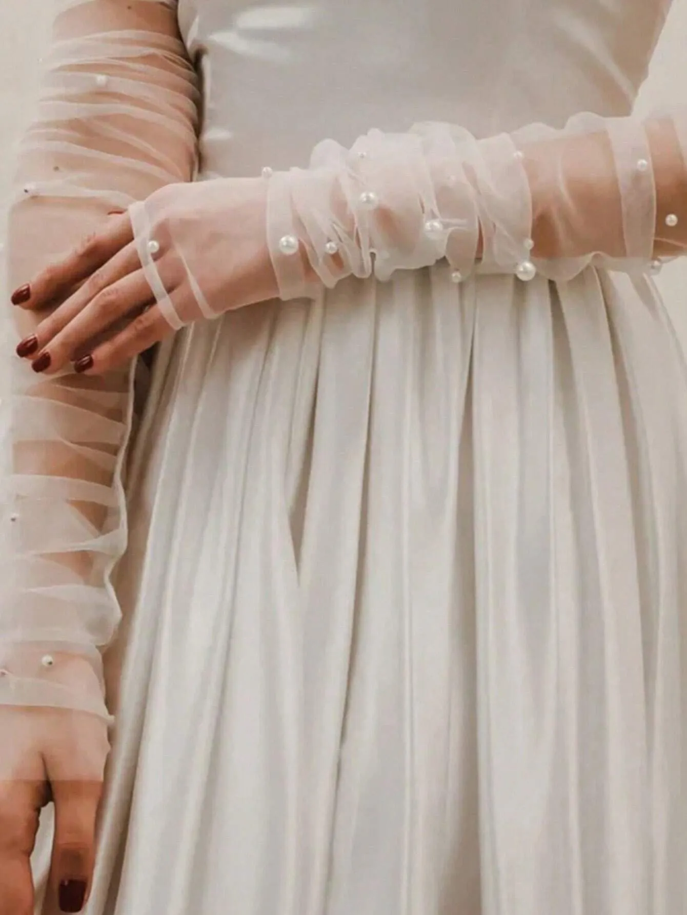 1 Pair Bridal Romantic Sheer Mesh Sleeve Gloves, Wedding Evening Party Dress Accessories