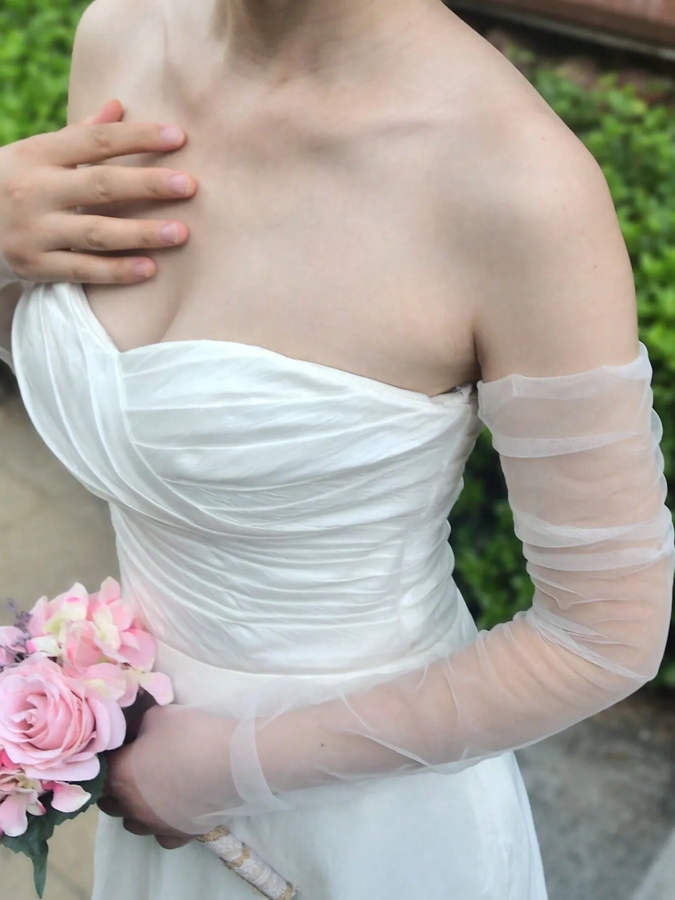 1 Pair Bridal Romantic Sheer Mesh Sleeve Gloves, Wedding Evening Party Dress Accessories