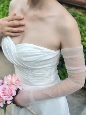 1 Pair Bridal Romantic Sheer Mesh Sleeve Gloves, Wedding Evening Party Dress Accessories