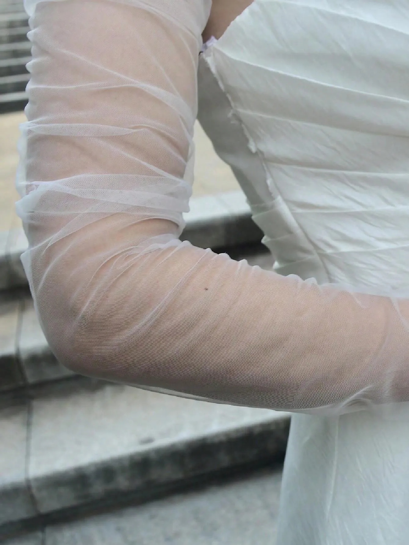 1 Pair Bridal Romantic Sheer Mesh Sleeve Gloves, Wedding Evening Party Dress Accessories