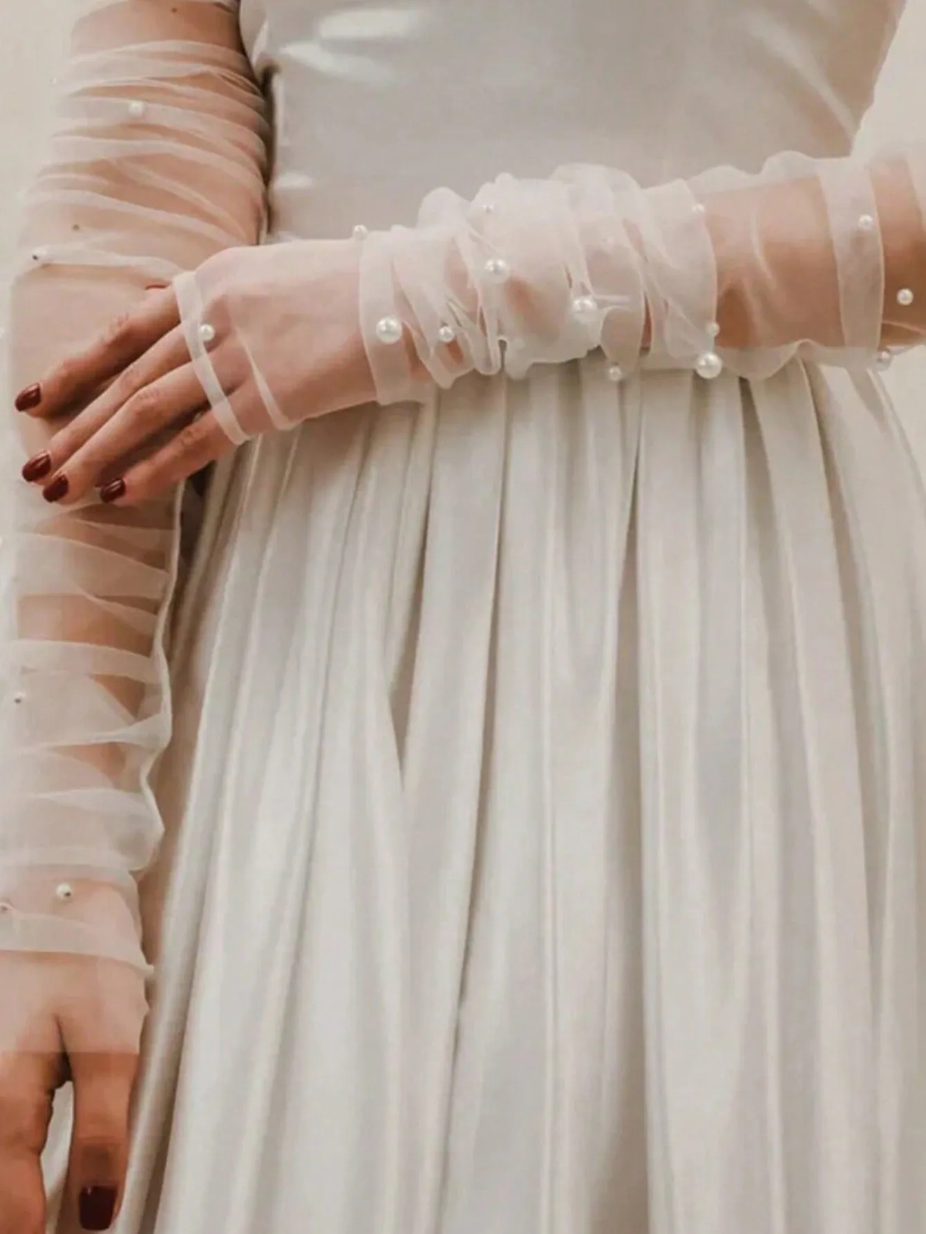 1 Pair Bridal Romantic Sheer Mesh Sleeve Gloves, Wedding Evening Party Dress Accessories