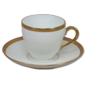 B & Co Bernardaud Limoges Demitasse Tea Cup Saucer Set Gold Rimmed Circa 1900