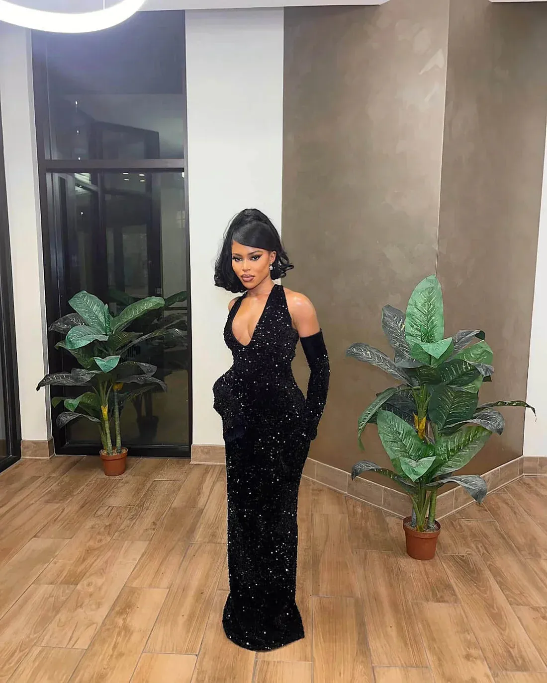 Black Mermaid Long Prom Dress Fashion Sparkly Evening Dress Sexy Party Dress No With Gloves
