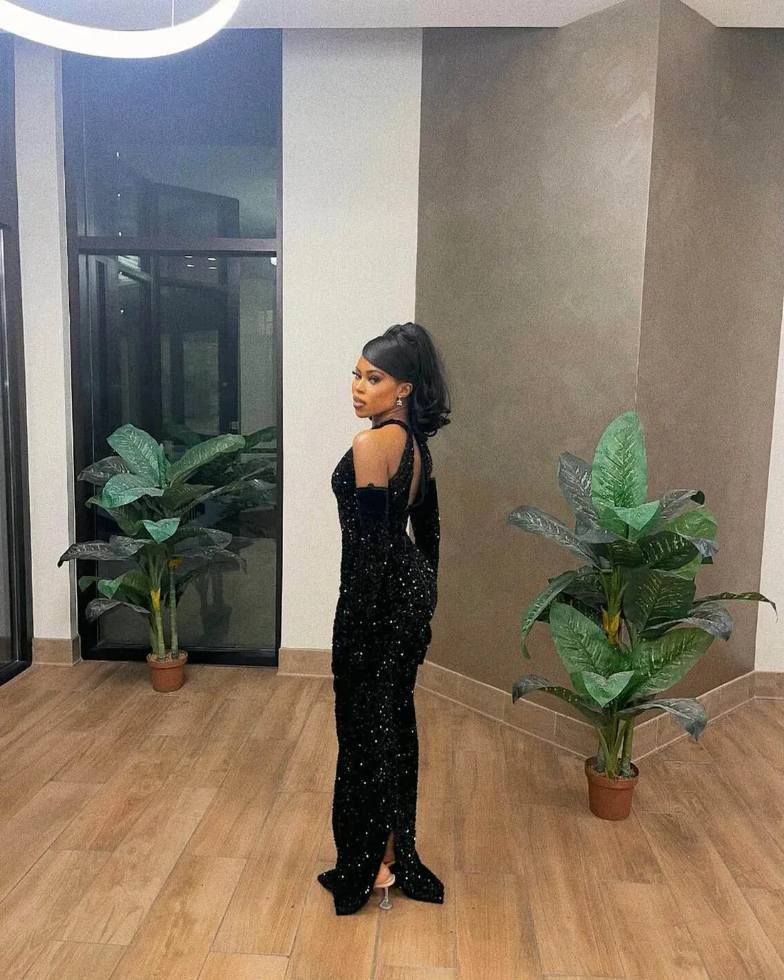 Black Mermaid Long Prom Dress Fashion Sparkly Evening Dress Sexy Party Dress No With Gloves