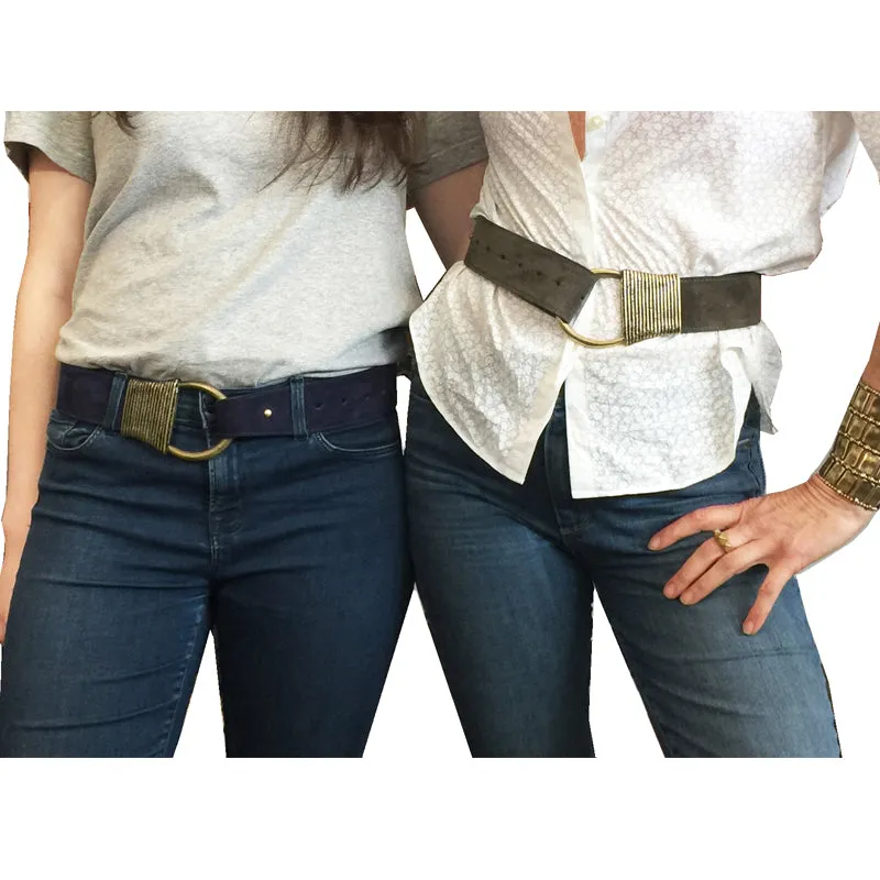 Cast Rope Belt - Loden Suede with Antique Brass