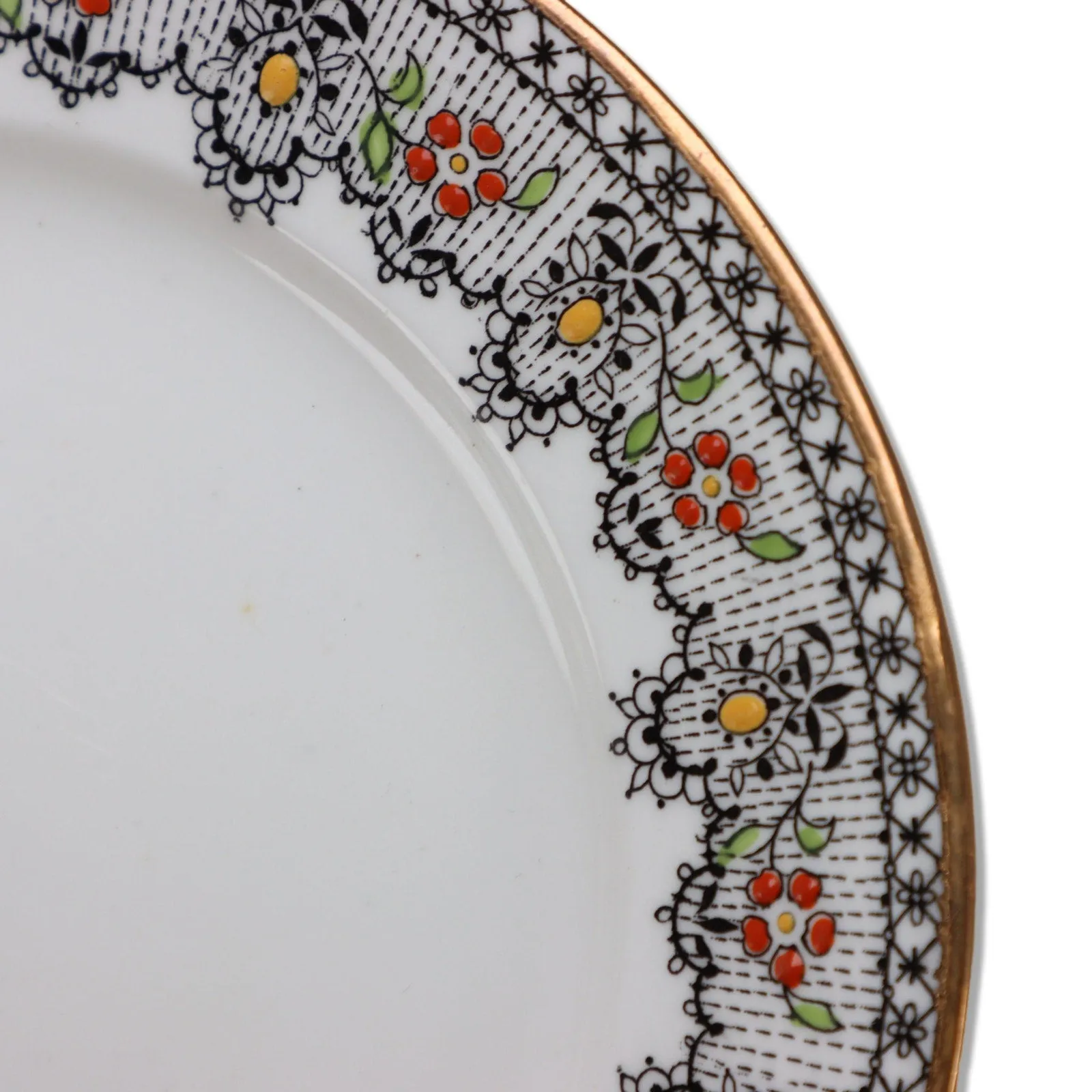 Celebrate 7pc  Bon Bon Plate and 6 Dessert Plate Set Black Lace band Vintage