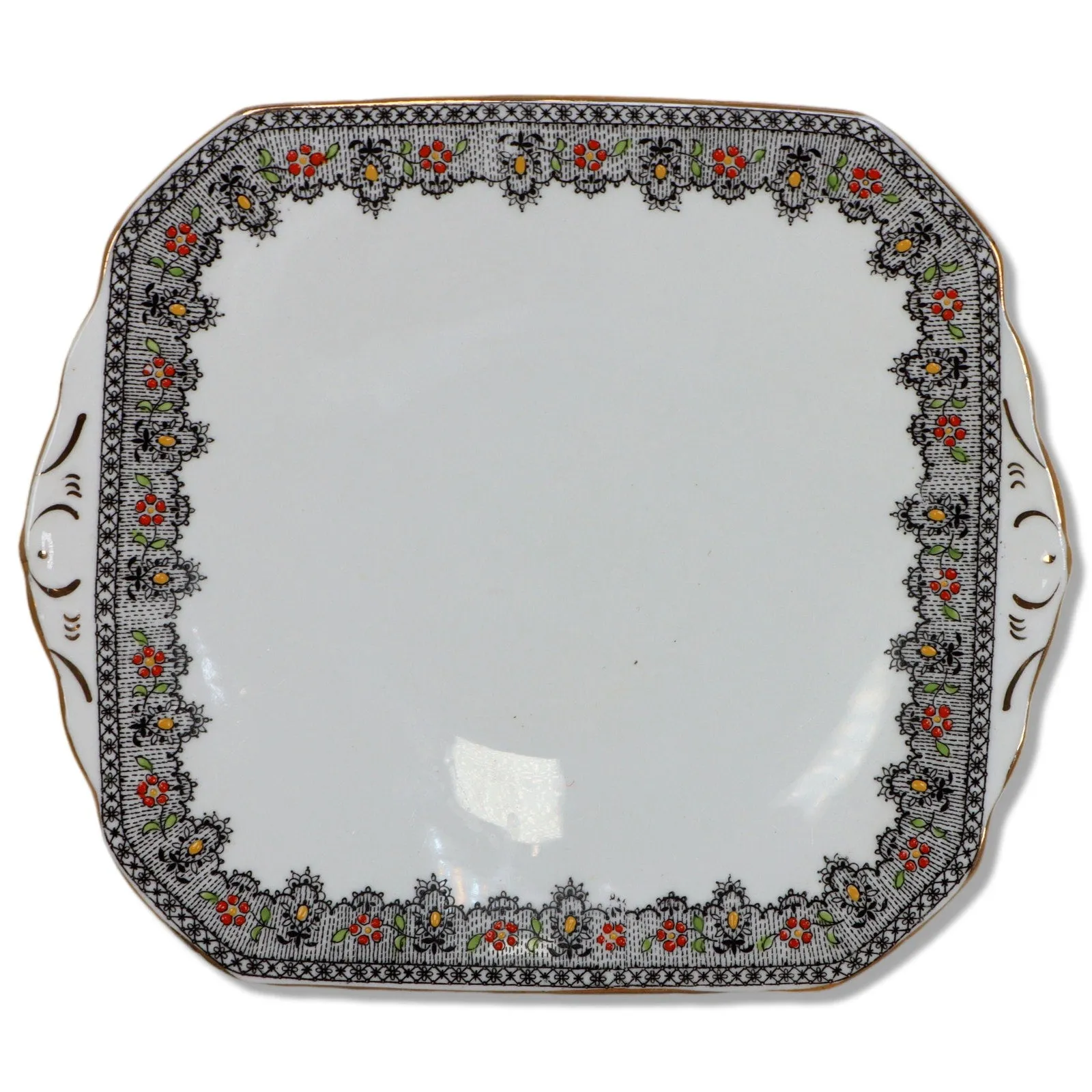 Celebrate 7pc  Bon Bon Plate and 6 Dessert Plate Set Black Lace band Vintage