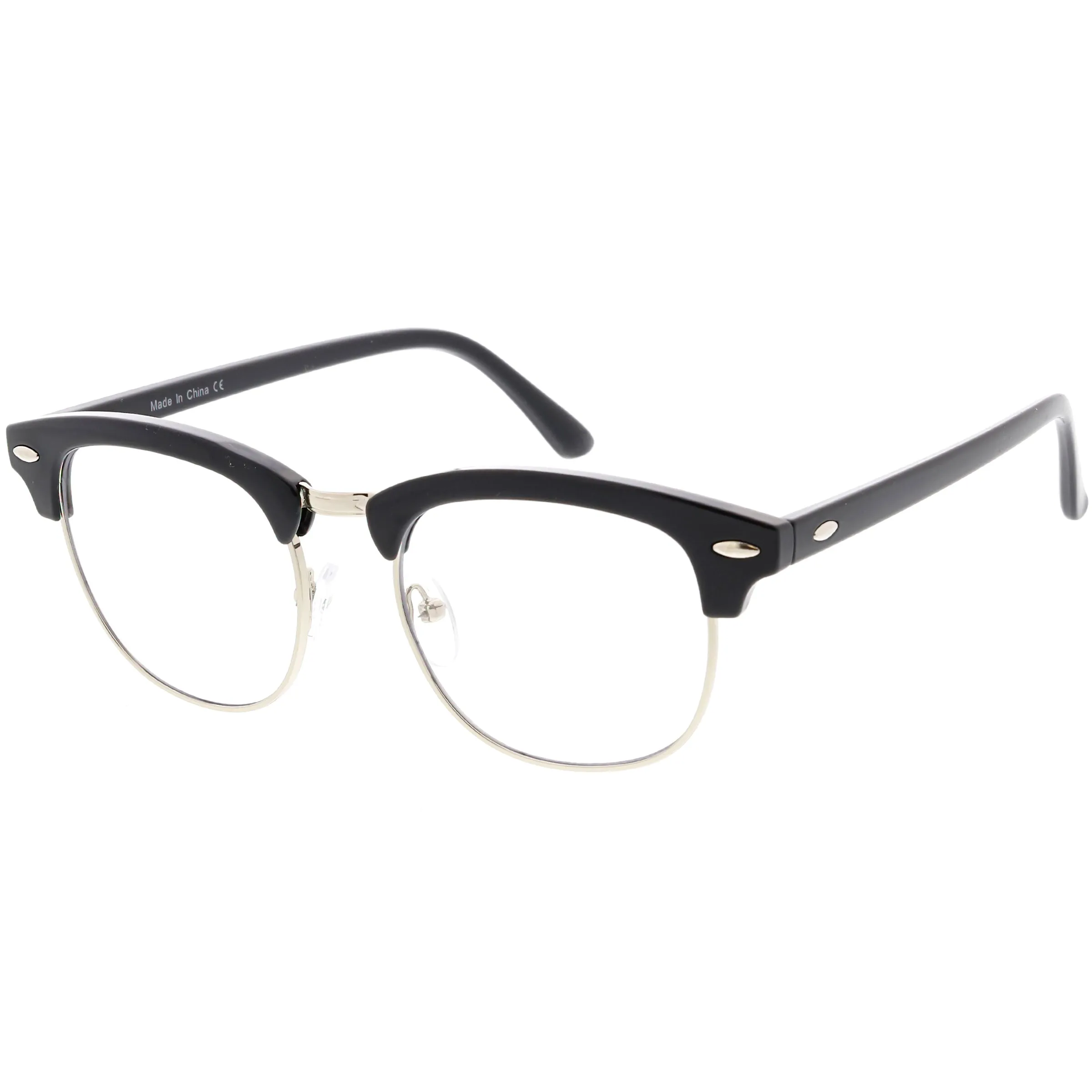 Classic Dapper Half Frame Horned Rim Clear Lens Glasses C846