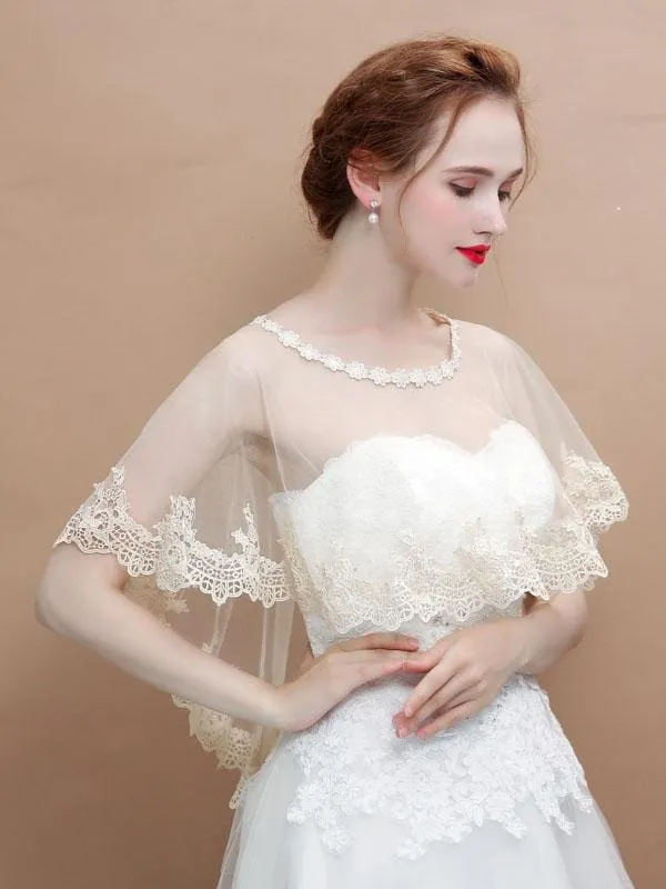 CPA2995 Simple Champagne Applique Wedding Wraps | Bridelily