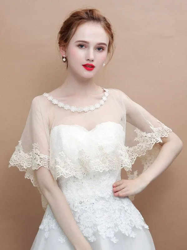 CPA2995 Simple Champagne Applique Wedding Wraps | Bridelily
