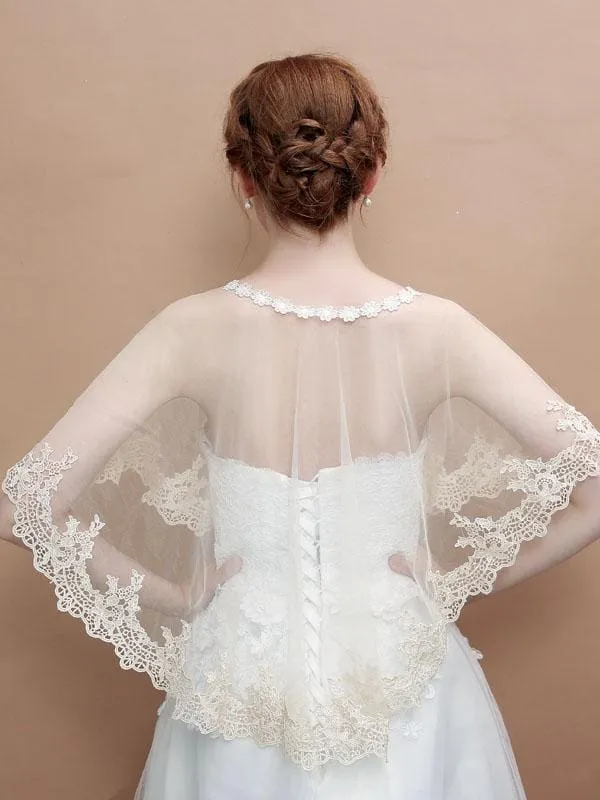 CPA2995 Simple Champagne Applique Wedding Wraps | Bridelily
