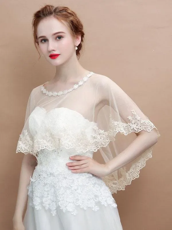 CPA2995 Simple Champagne Applique Wedding Wraps | Bridelily