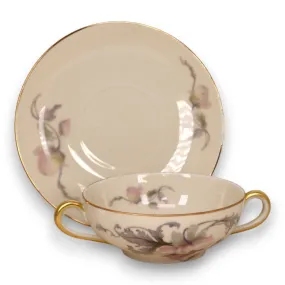 Epiag Pastelle 6038 Cream Bouillon Bowl Saucer Smooth Gold Rim China Vintage
