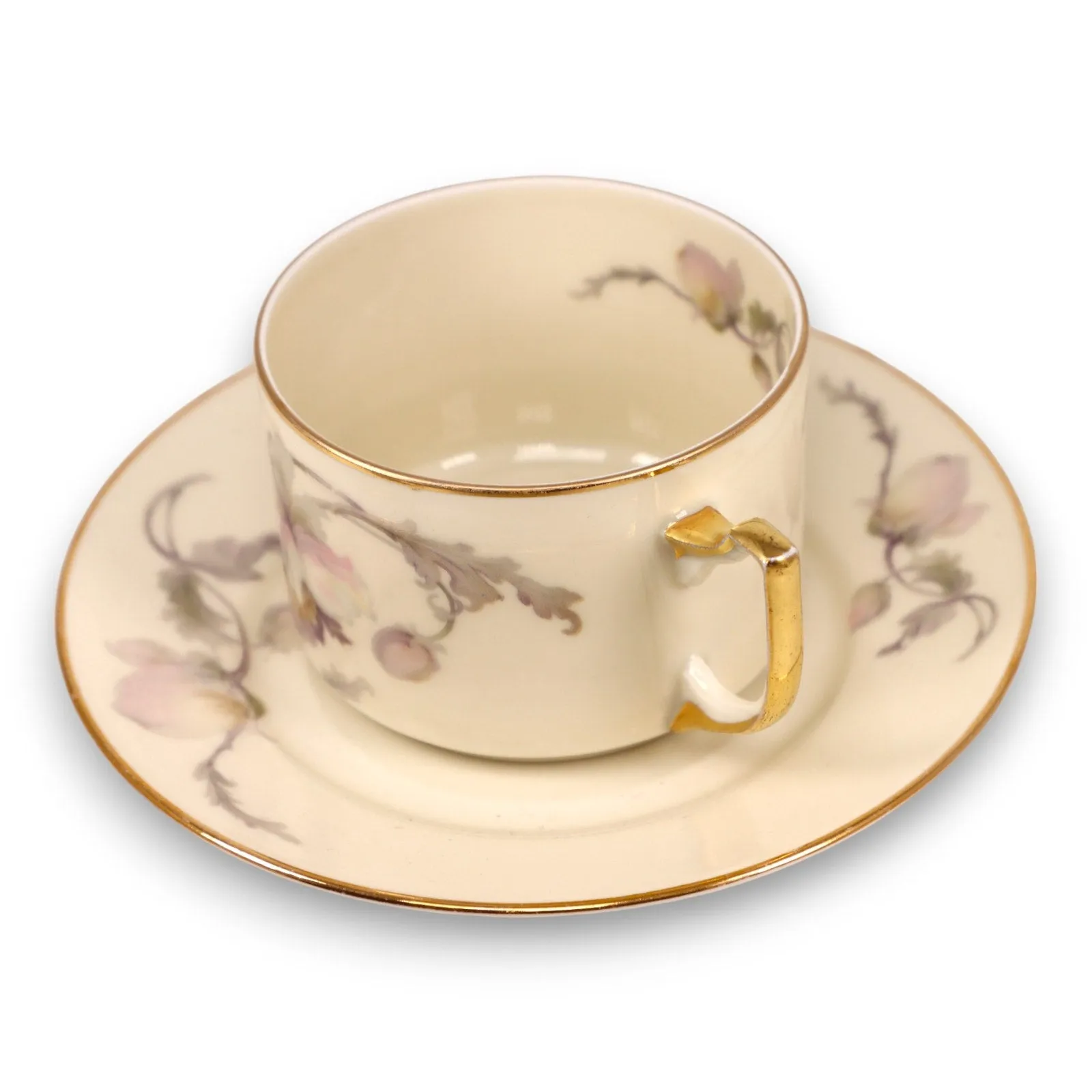 Epiag Pastelle 6038 Flat Tea Coffee Cup & Saucer Smooth Gold Rim China Vintage