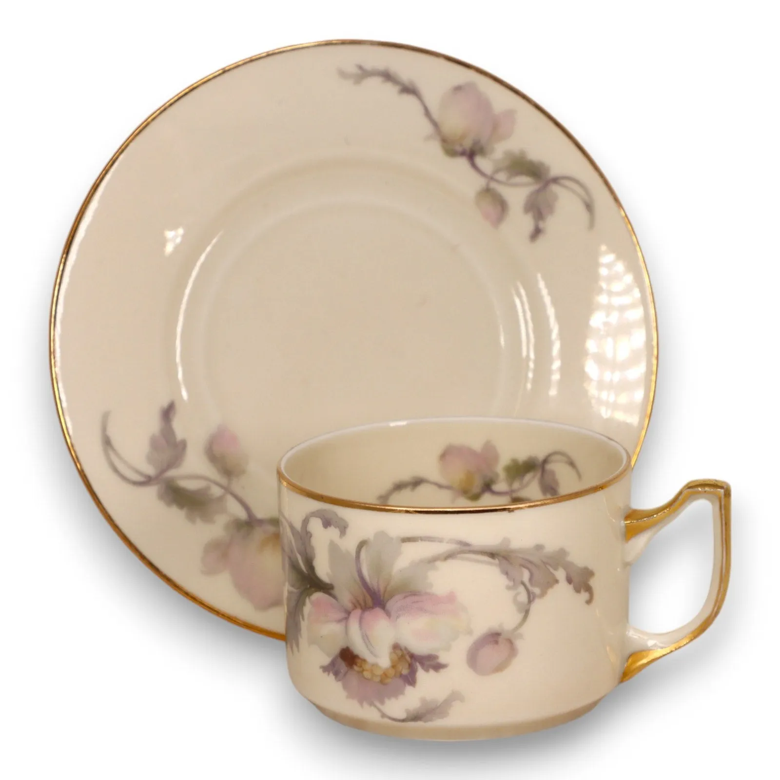 Epiag Pastelle 6038 Flat Tea Coffee Cup & Saucer Smooth Gold Rim China Vintage