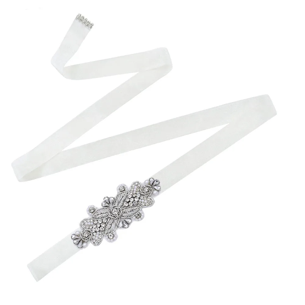 Floral Wire Woven Leaf Pattern Pearls rhinestones Bridal Belt