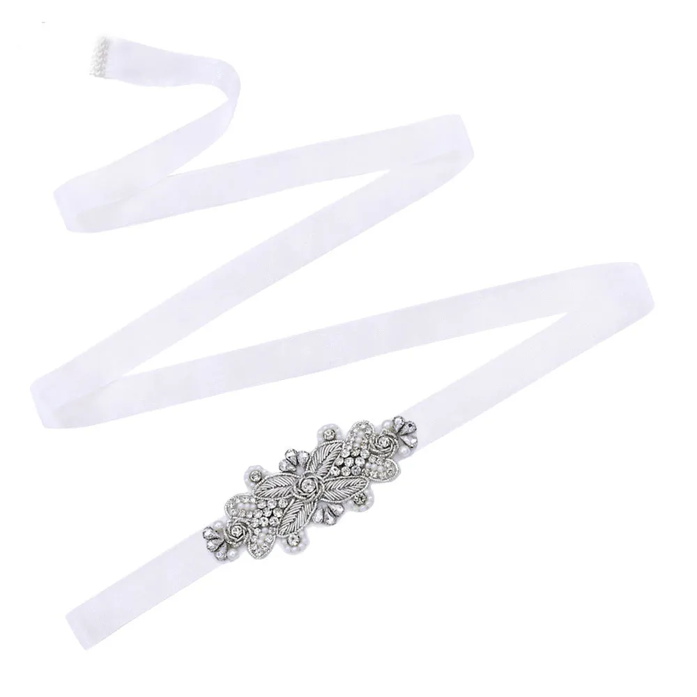 Floral Wire Woven Leaf Pattern Pearls rhinestones Bridal Belt