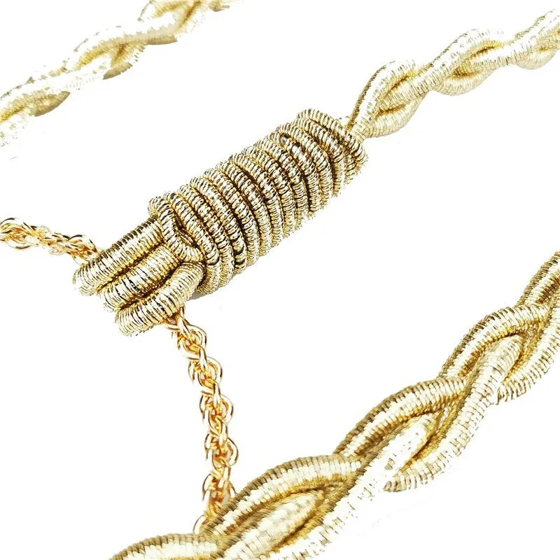 Gold Cord Womens Fashion Belt with Braided Design and Faux Pearl Accents