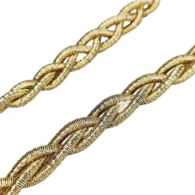 Gold Cord Womens Fashion Belt with Braided Design and Faux Pearl Accents