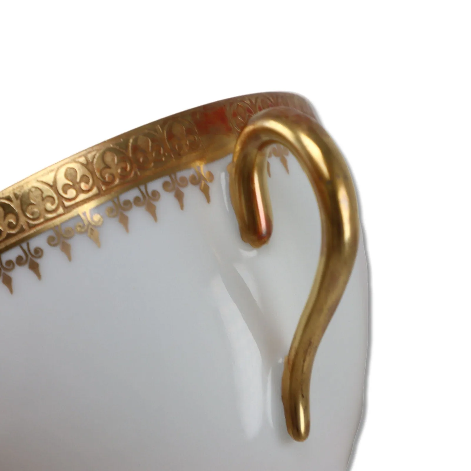 Hermann Ohme Gold Encrusted Bullion Bowl Saucer Set Silesia Germany 1900's