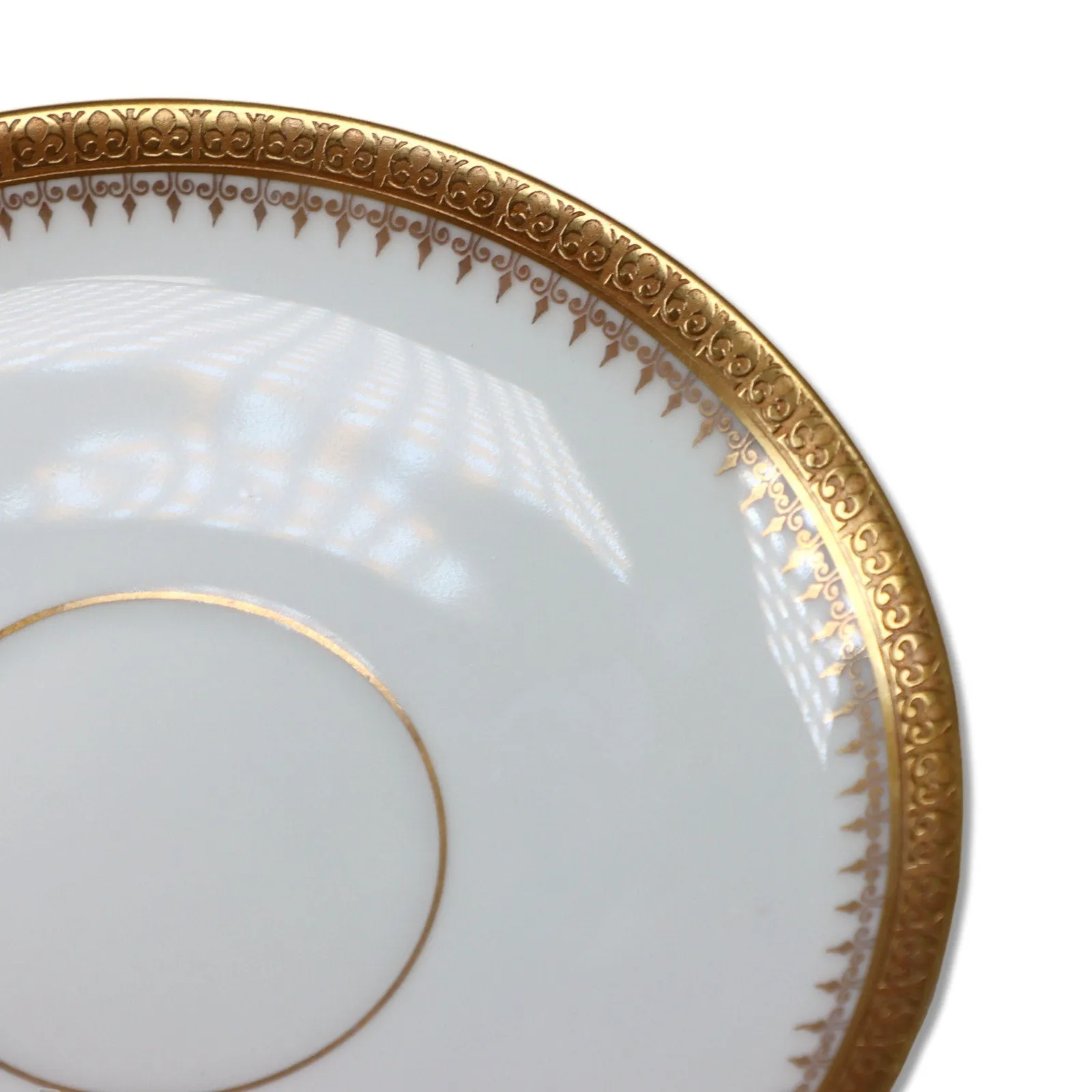 Hermann Ohme Gold Encrusted Bullion Bowl Saucer Set Silesia Germany 1900's