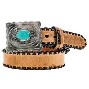 HOOEY "APONI" TAN/BLACK FULL GRAIN LEATHER BELT