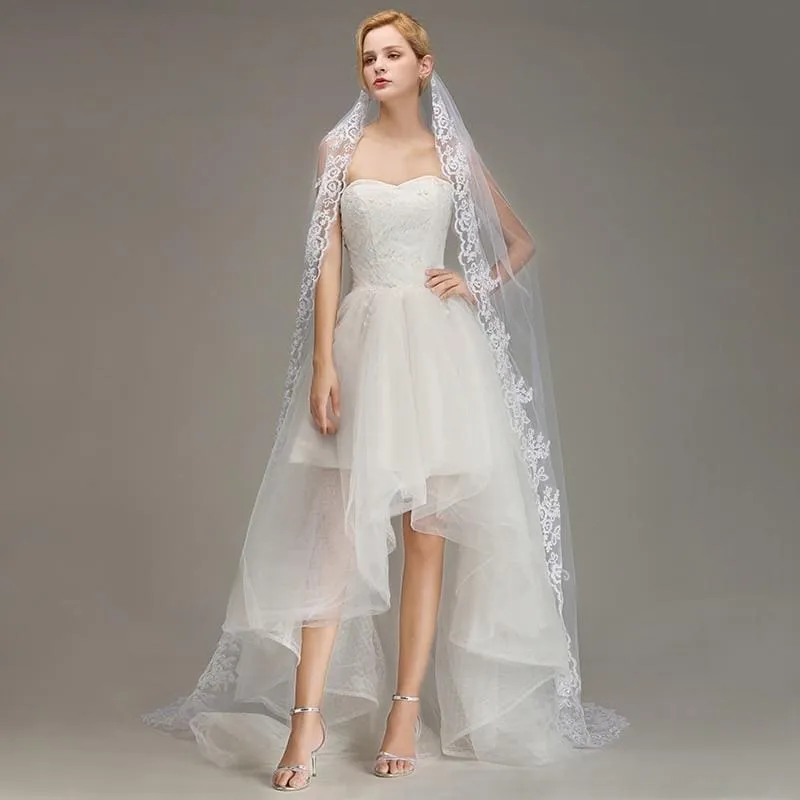 Lace Edge Ivory Appliques One Layer Wedding Veils | Bridelily