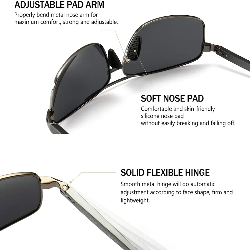 Men's Ultra Lightweight Rectangular Polarized Sunglasses with UV400 Protection