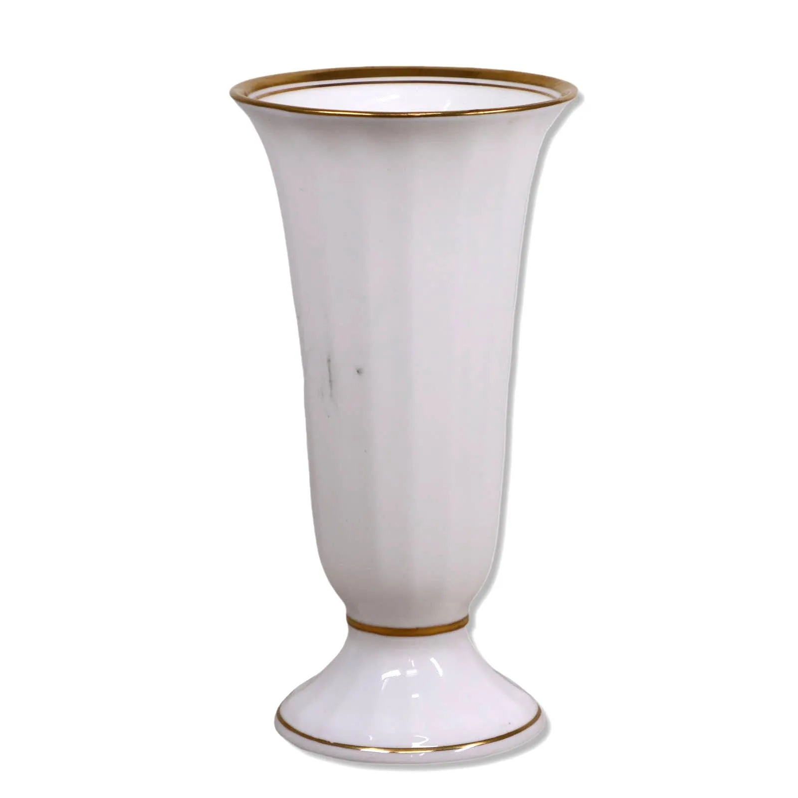 Mikasa Trumpet Vase Gold Rimmed White Bone China 6.25" Japan