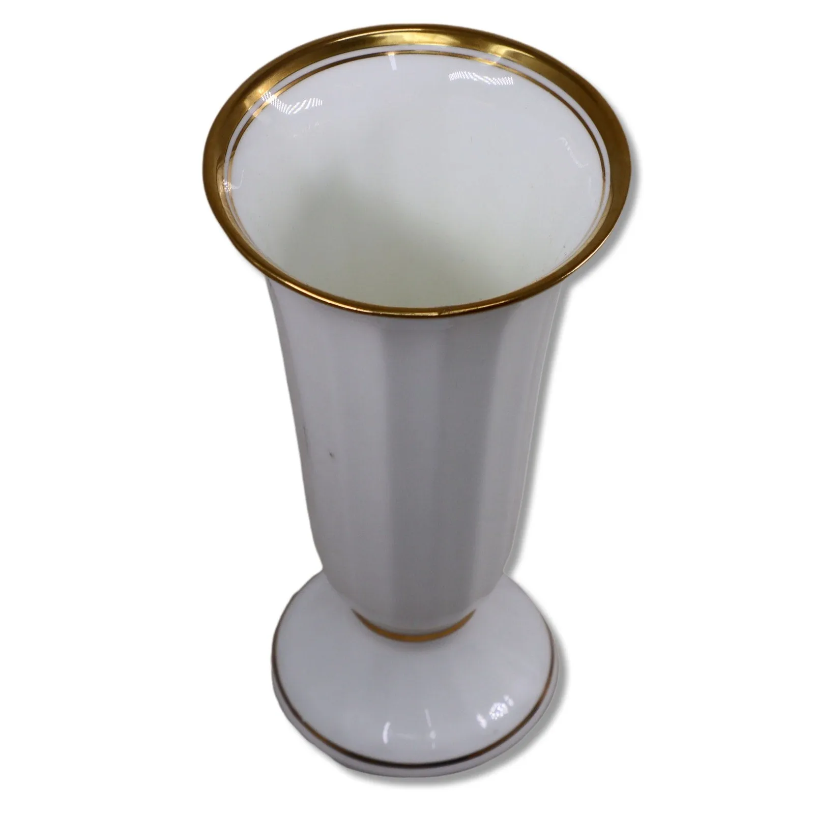 Mikasa Trumpet Vase Gold Rimmed White Bone China 6.25" Japan