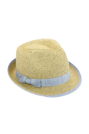 NATURAL FEDORDA HAT | DENIM BLUE BAND