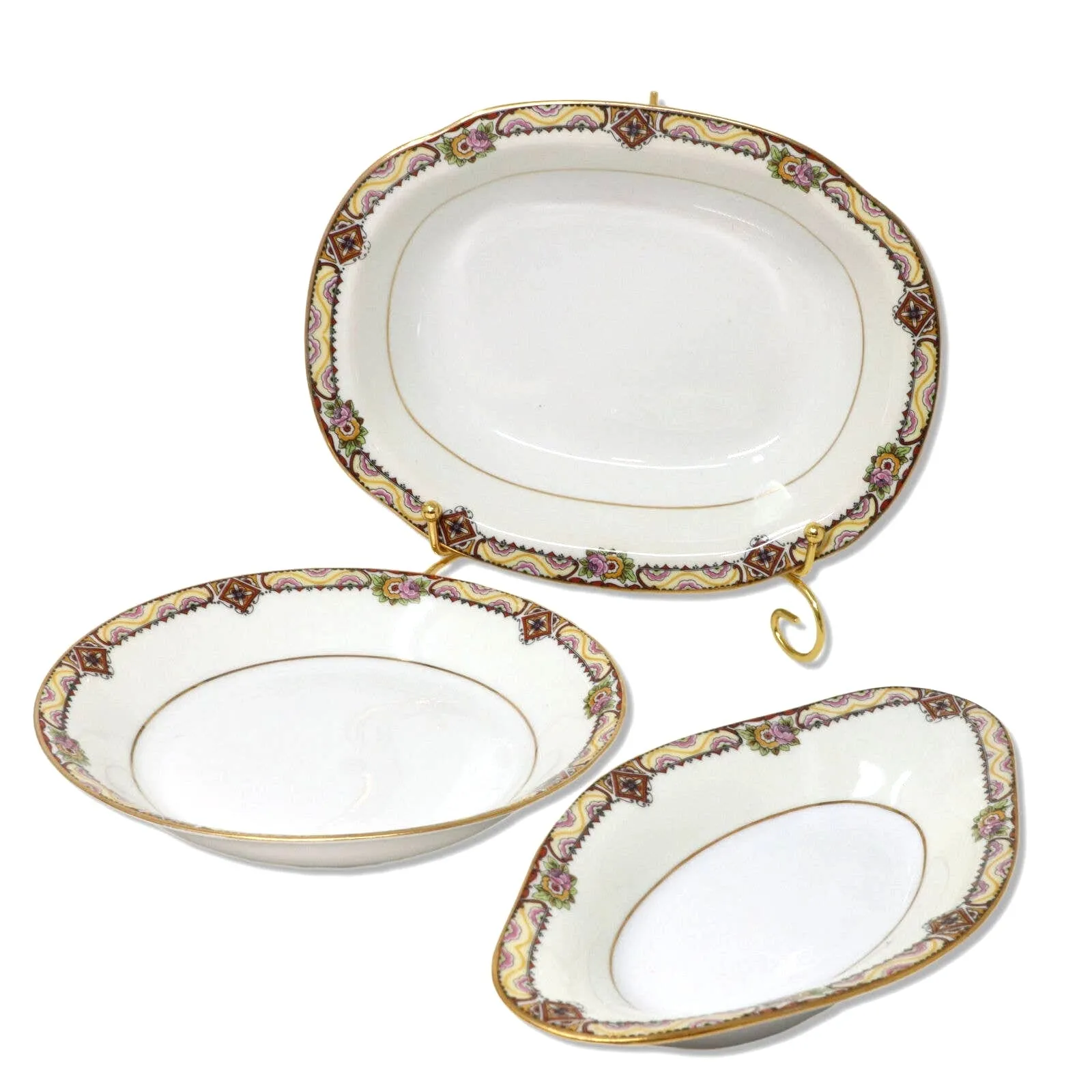 Old Abbey 3pc Mavaleix Granger Limoges Stern Bros NY China Serving Set 1920's