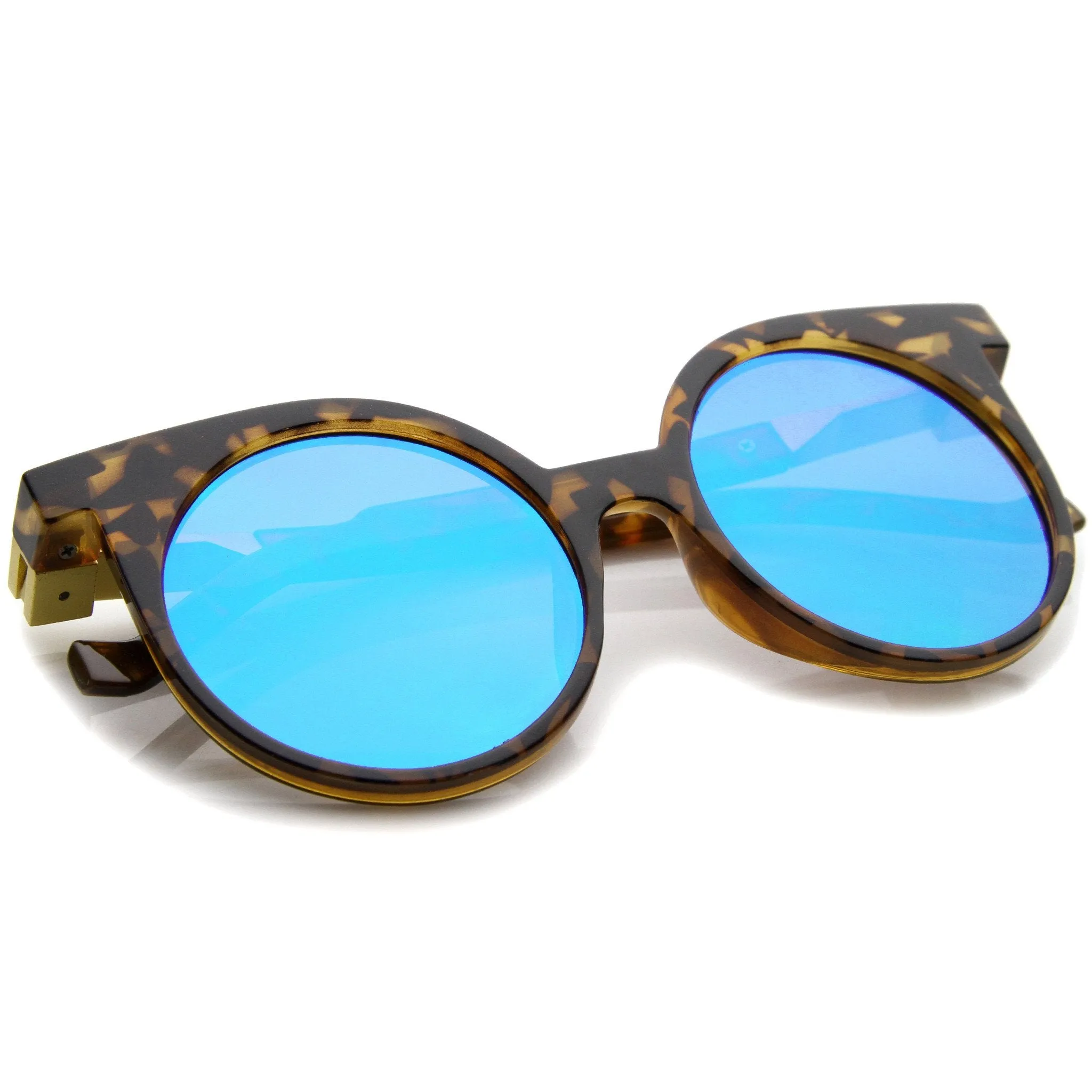 Retro Modern Horned Rim Flat Lens Round Sunglasses A258