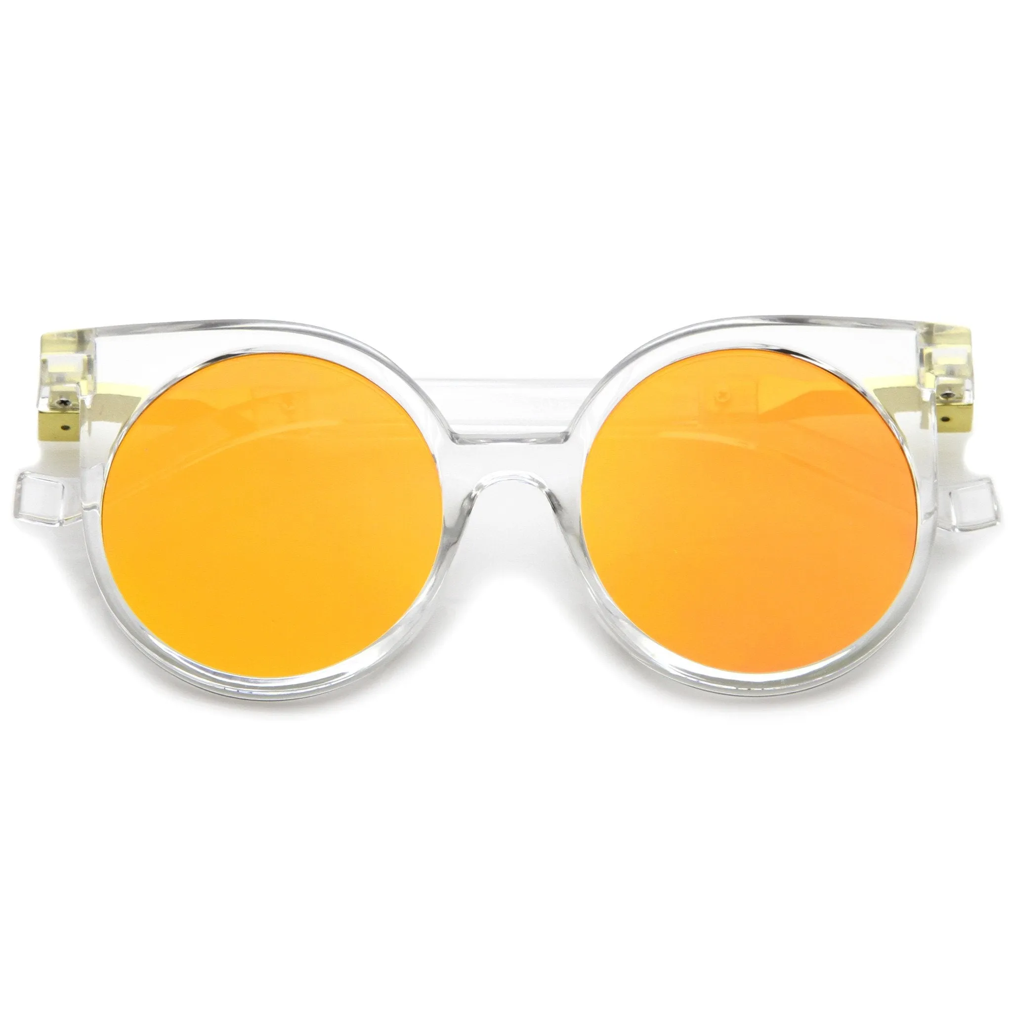 Retro Modern Horned Rim Flat Lens Round Sunglasses A258