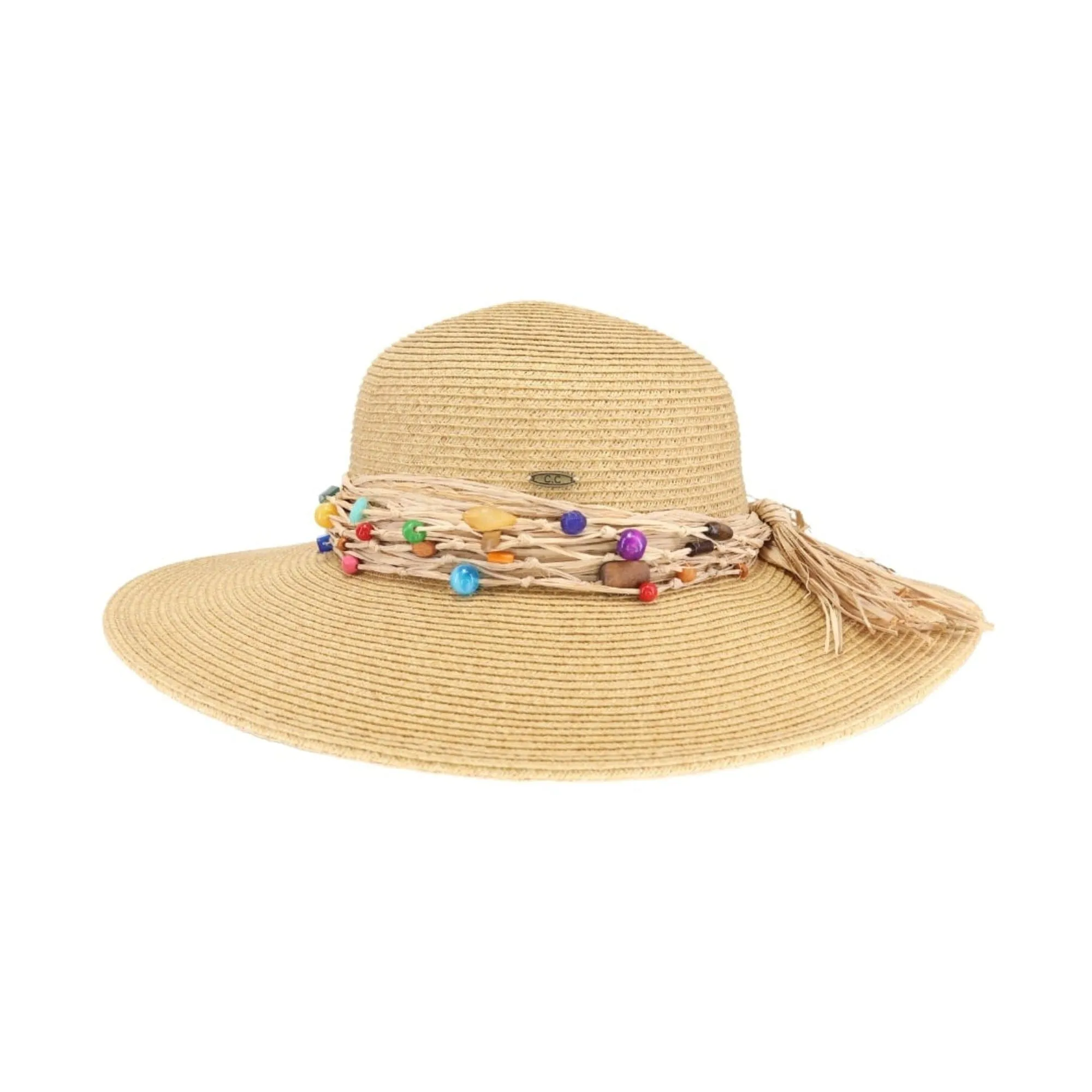 STH0025 Gloria Colorful Bead Trim Wide Brim Hat