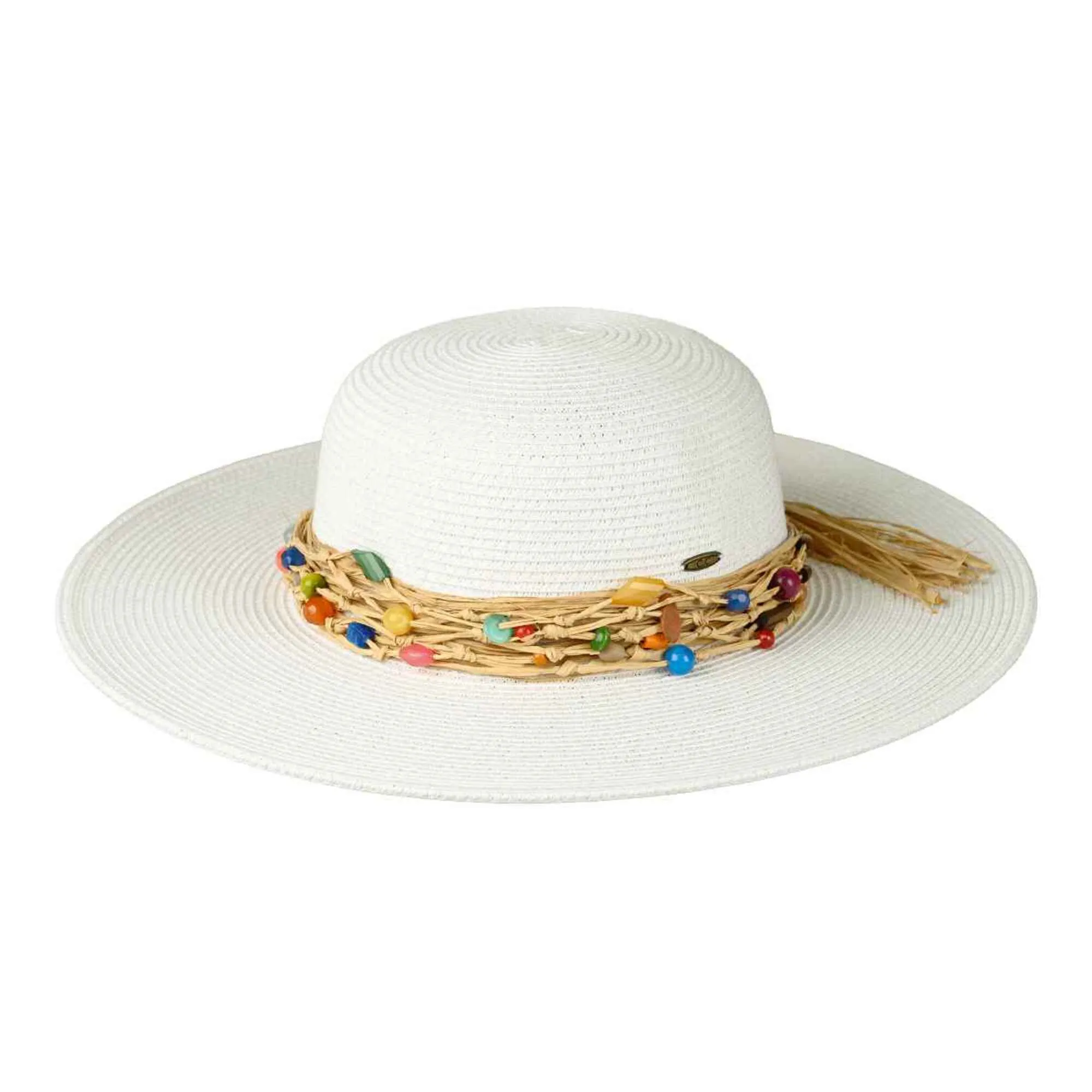 STH0025 Gloria Colorful Bead Trim Wide Brim Hat