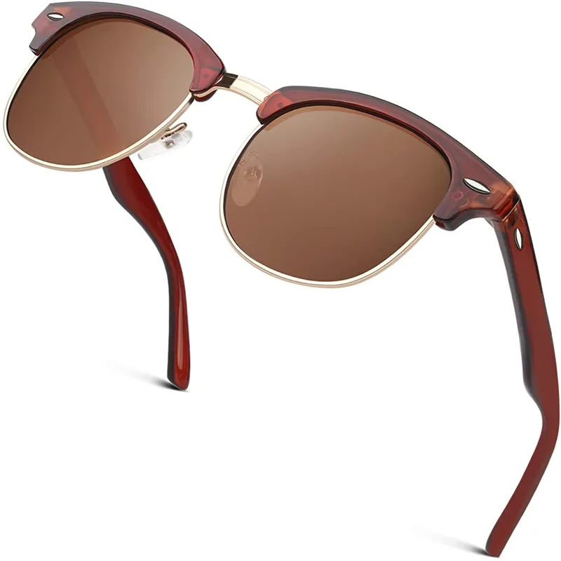 Unisex Classic Horn Rimmed Semi Rimless Polarized Sunglasses